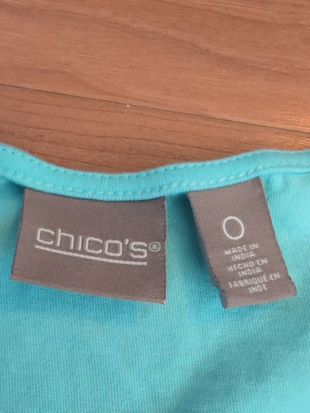 Chico's Turquoise Tropical Sequin Palm Leaf Hibiscus Tee Size S - Picture 7 of 8
